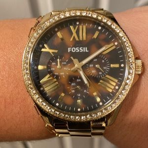 Gold Fossil Watch with Tortoise Face